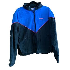 Reebok sport vintage windbreaker blue black orange stripe L  jacket